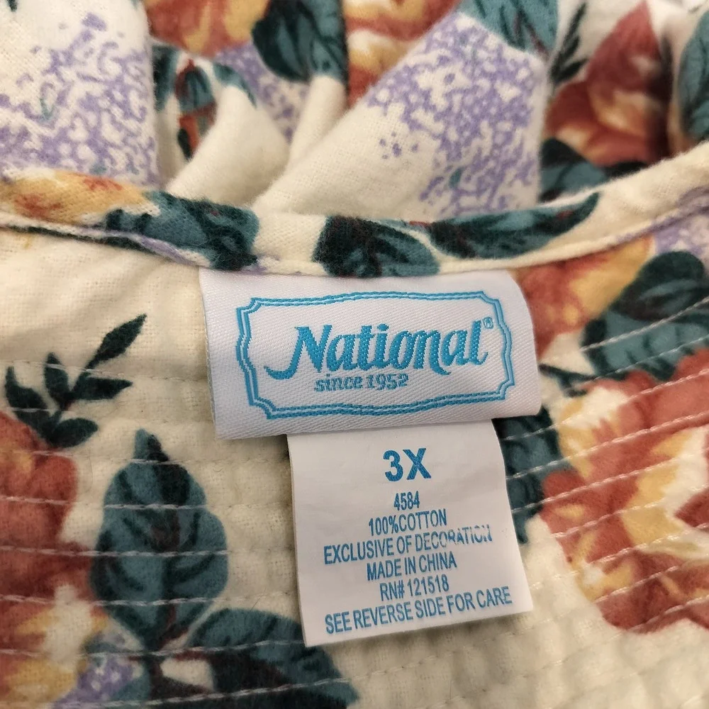 National Since 1952 Button Up House Dress Nightgown 3X Womens Floral Cotton